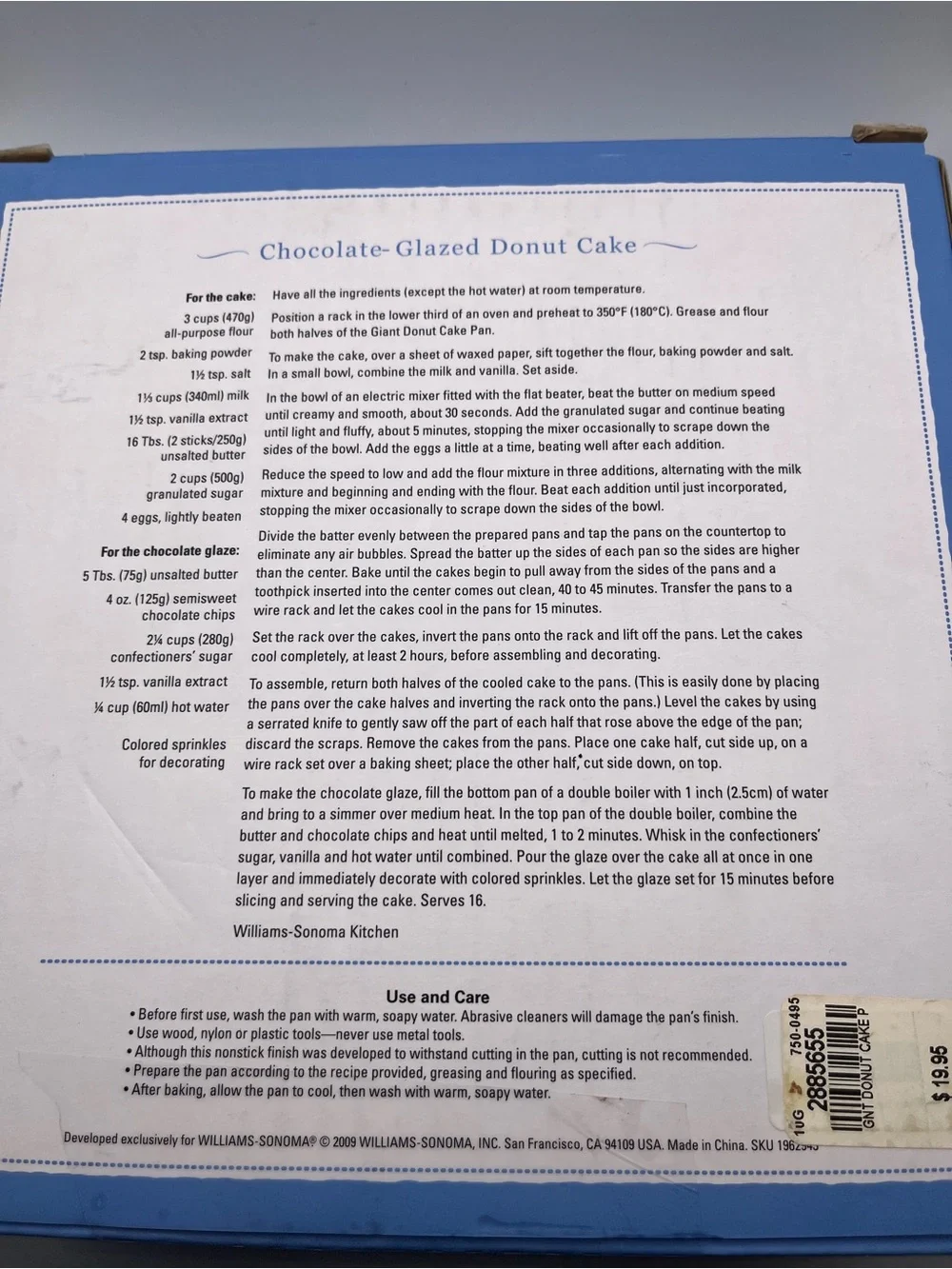 Williams Sonoma Giant Donut Cake Pan 8in 2009